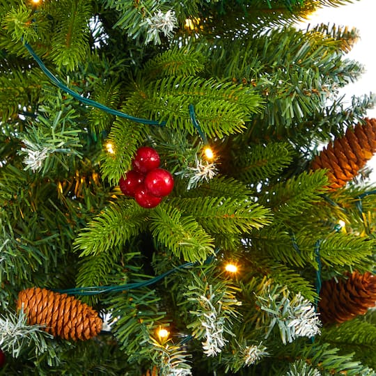 4.5ft. Pre-Lit Snow Tipped Portland Spruce Artificial Christmas Tree in White Metal Planter, Clear LED Lights